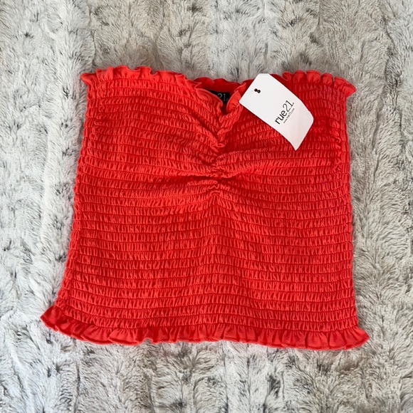 NWT Rue21 Coral Orange Ruched Cinched Tube Top - Picture 1 of 4